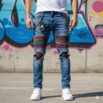 Multi Color Strip JK Printed Jeans